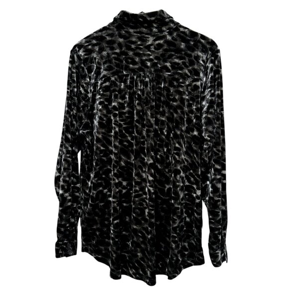 BELLE Kim Gravel Velvet Shirt Black Leopard Stretch Womens Button Down Top - Picture 5 of 7